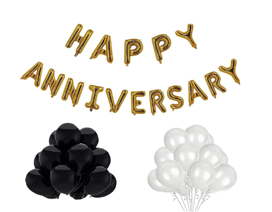     			Blooms Event Golden  Happy Anniversary Foil Balloon +Black & White balloon Combo set
