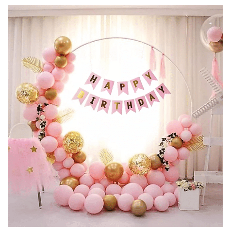     			Blooms Event   Happy Birthday Decoration Kit 55 Pcs Combo Pack - 1 Pc Happy Birthday Cursive Banner Pink  + 4 Pcs Golden Confetti Balloons + 10 Pcs Golden Chrome Balloons + 40 Pcs Green Pastel Balloons