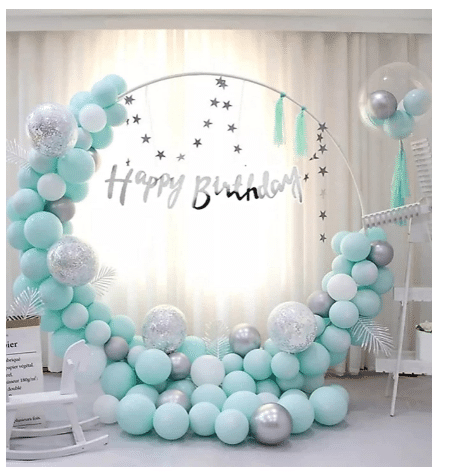     			Blooms Event   Happy Birthday Decoration Kit 55 Pcs Combo Pack - 1 Pc Happy Birthday Banner (silver Color) + 4 Pcs Silver Confetti Balloons + 10 Pcs Silver Chrome Balloons + 40 Pcs Blue Pastel Balloons