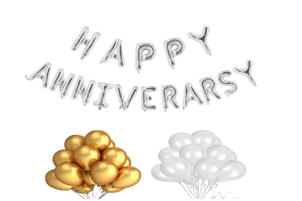     			Blooms Event Silver Happy Anniversary Foil Balloon +Goden  & White balloon Combo set