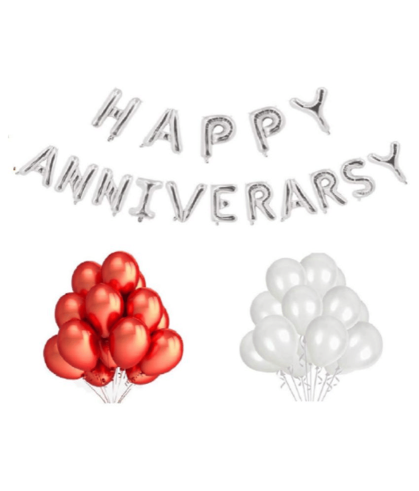     			Blooms Event Silver Happy Anniversary Foil Balloon +Red  & White balloon Combo set