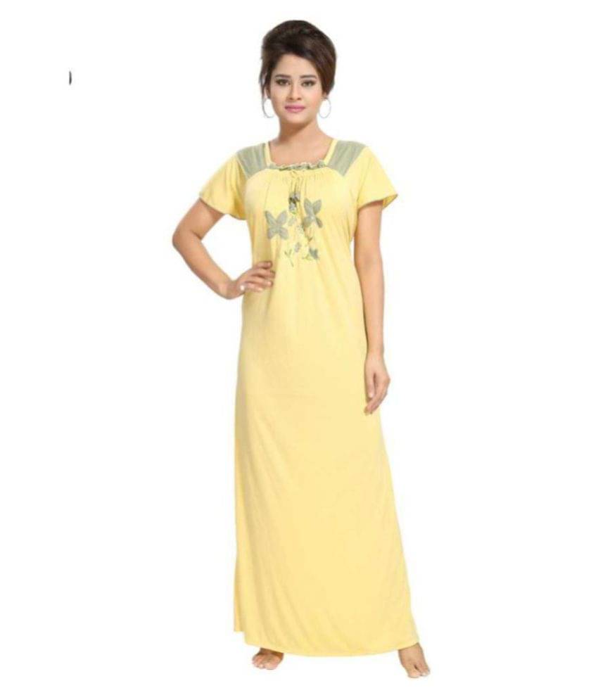     			Gutthi Cotton Nighty & Night Gowns - Yellow Single