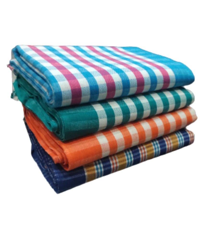     			KAKUMANU - Multicolor Cotton Checks Bath Towel (Pack of 4)