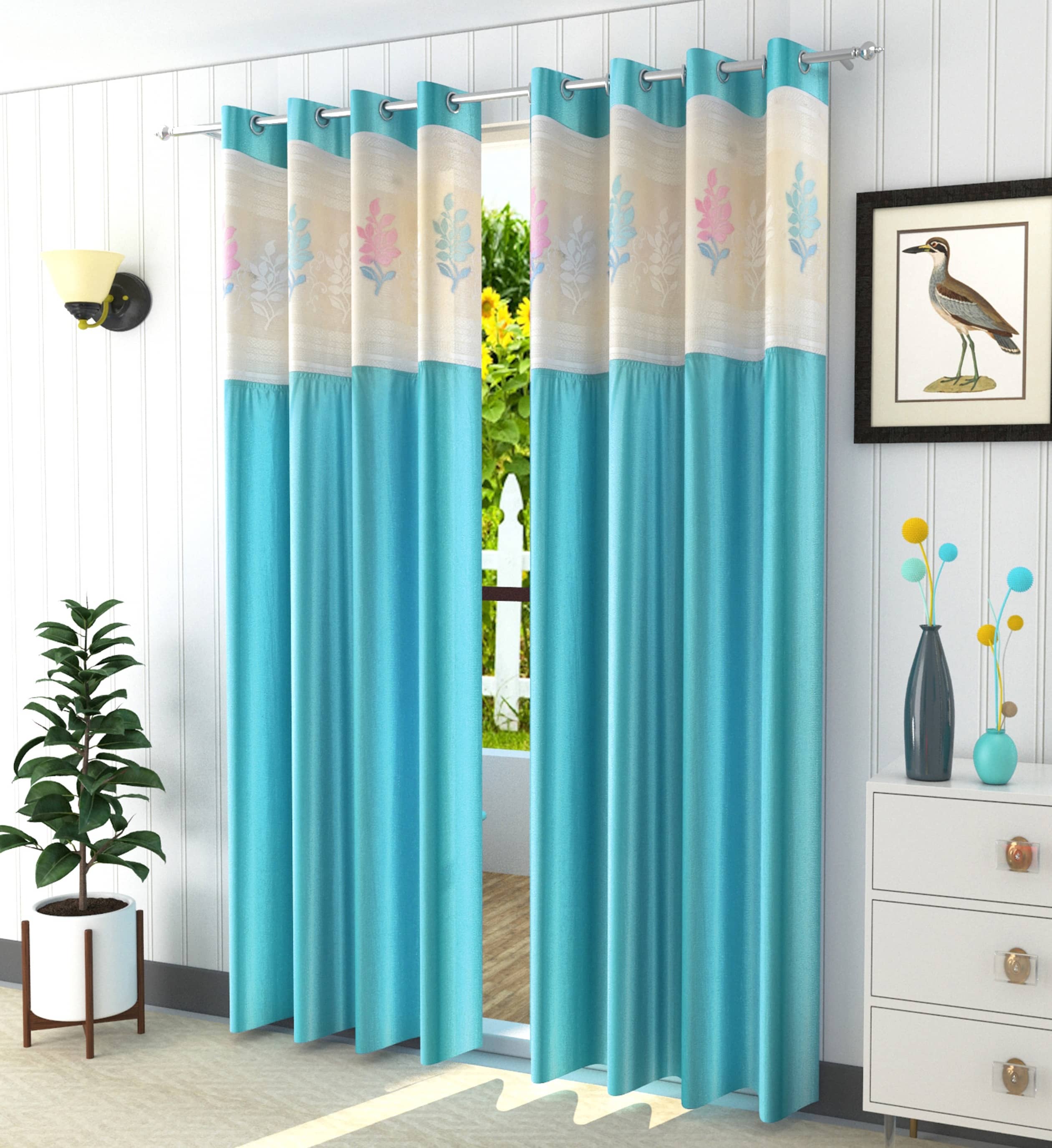 LaVichitra Floral Semi-Transparent Eyelet Window Curtain 5ft (Pack of 2) - Maroon