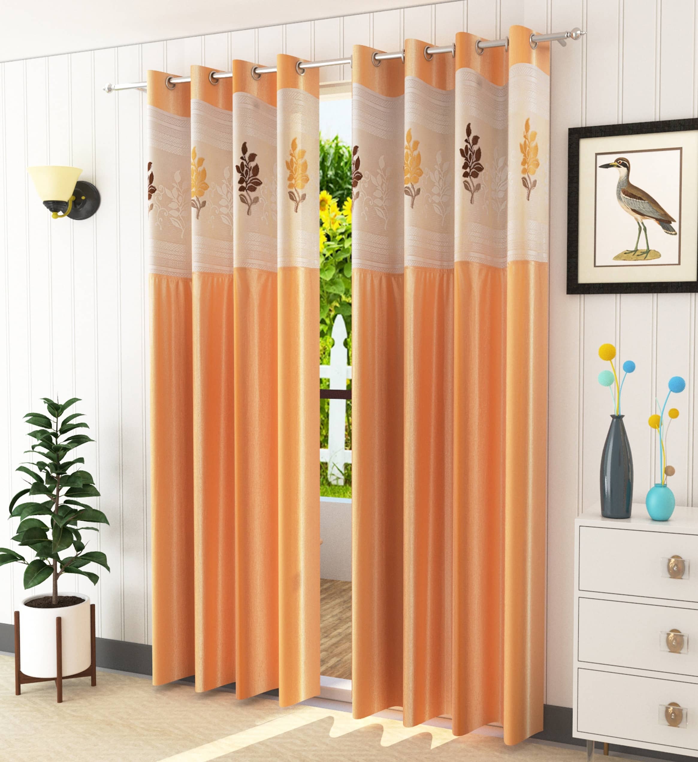 LaVichitra Floral Semi-Transparent Eyelet Window Curtain 5ft (Pack of 2) - Maroon
