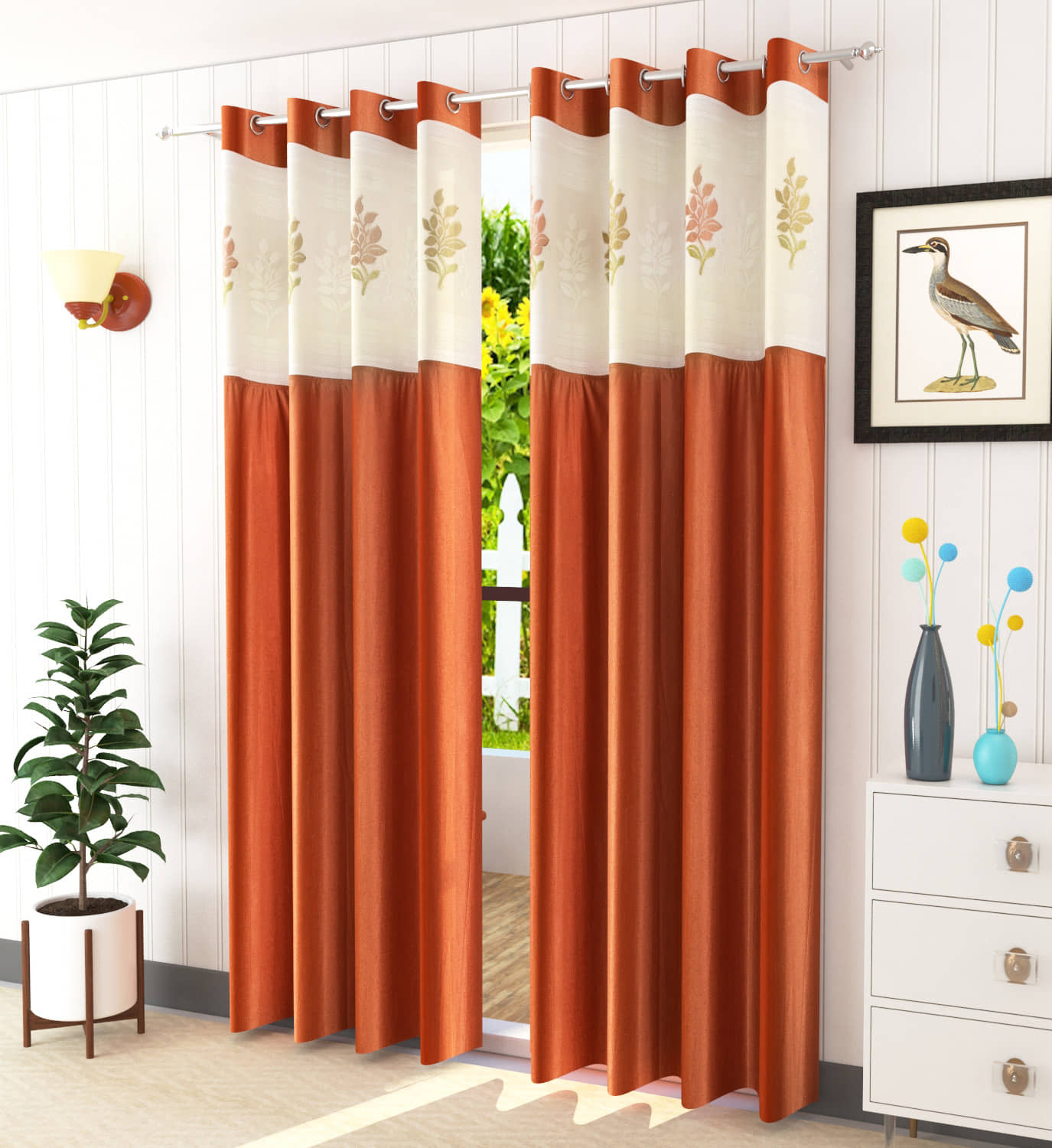LaVichitra Floral Semi-Transparent Eyelet Window Curtain 5ft (Pack of 2) - Maroon