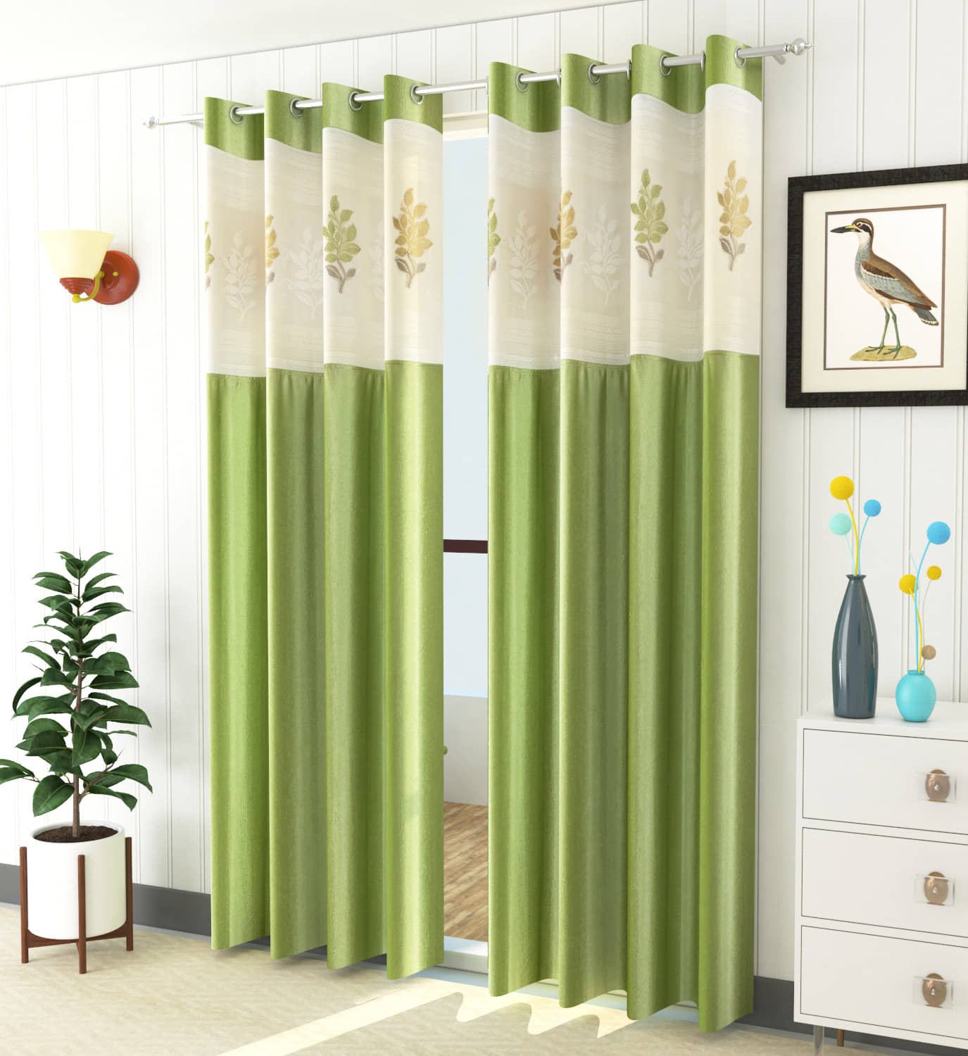 LaVichitra Floral Semi-Transparent Eyelet Window Curtain 5ft (Pack of 2) - Maroon