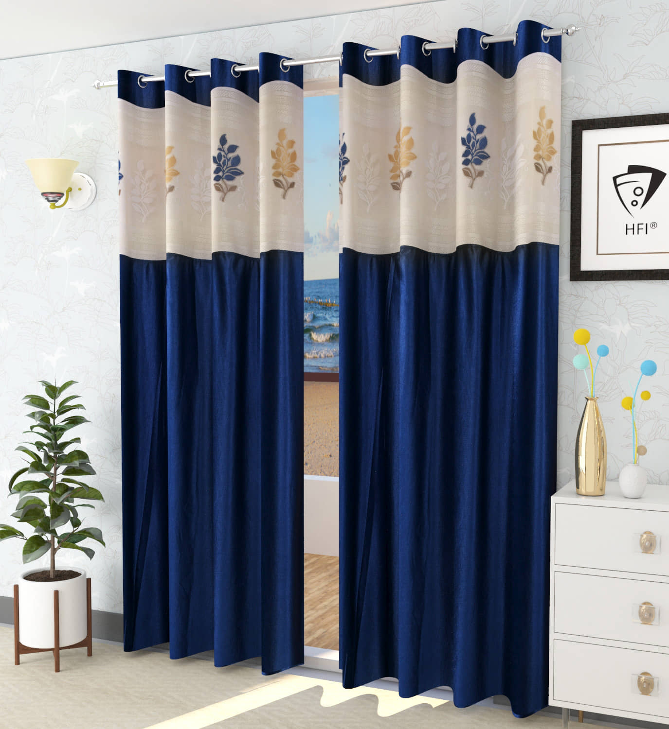 LaVichitra Floral Semi-Transparent Eyelet Window Curtain 5ft (Pack of 2) - Maroon