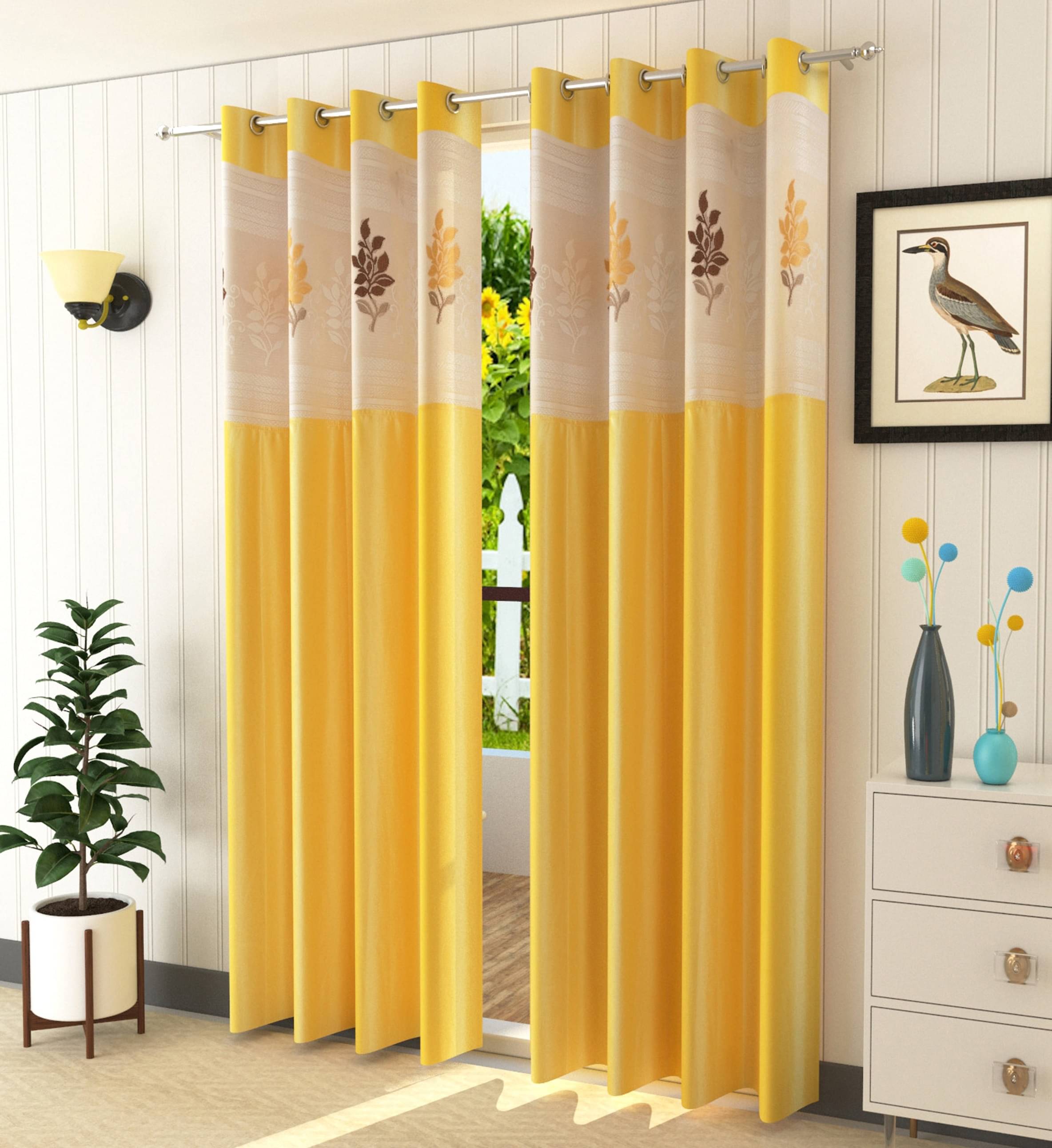 LaVichitra Floral Semi-Transparent Eyelet Window Curtain 5ft (Pack of 2) - Yellow LaVichitra Floral Semi-Transparent Eyelet Window Curtain 5ft (Pack of 2) - Yellow
