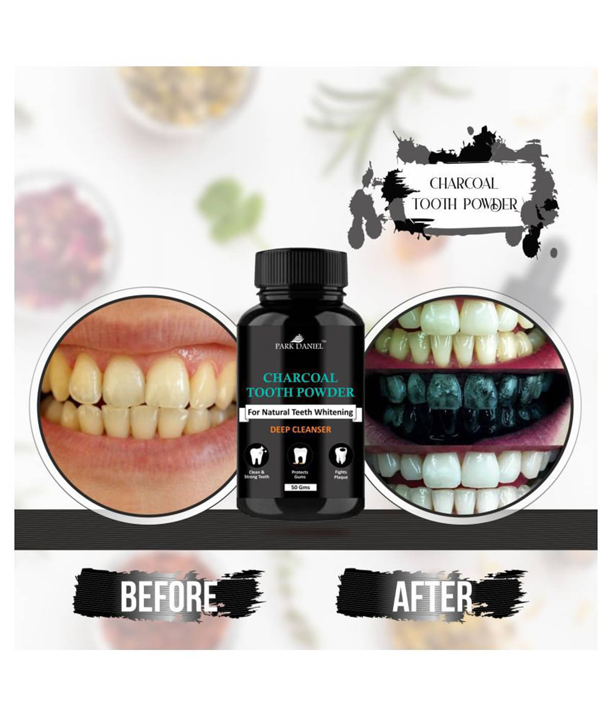 Park Daniel Charcoal Teeth Whitening Powder- Natural Whitening - Toothpaste 50 gm     			Park Daniel Charcoal Teeth Whitening Powder- Natural Whitening - Toothpaste 50 gm