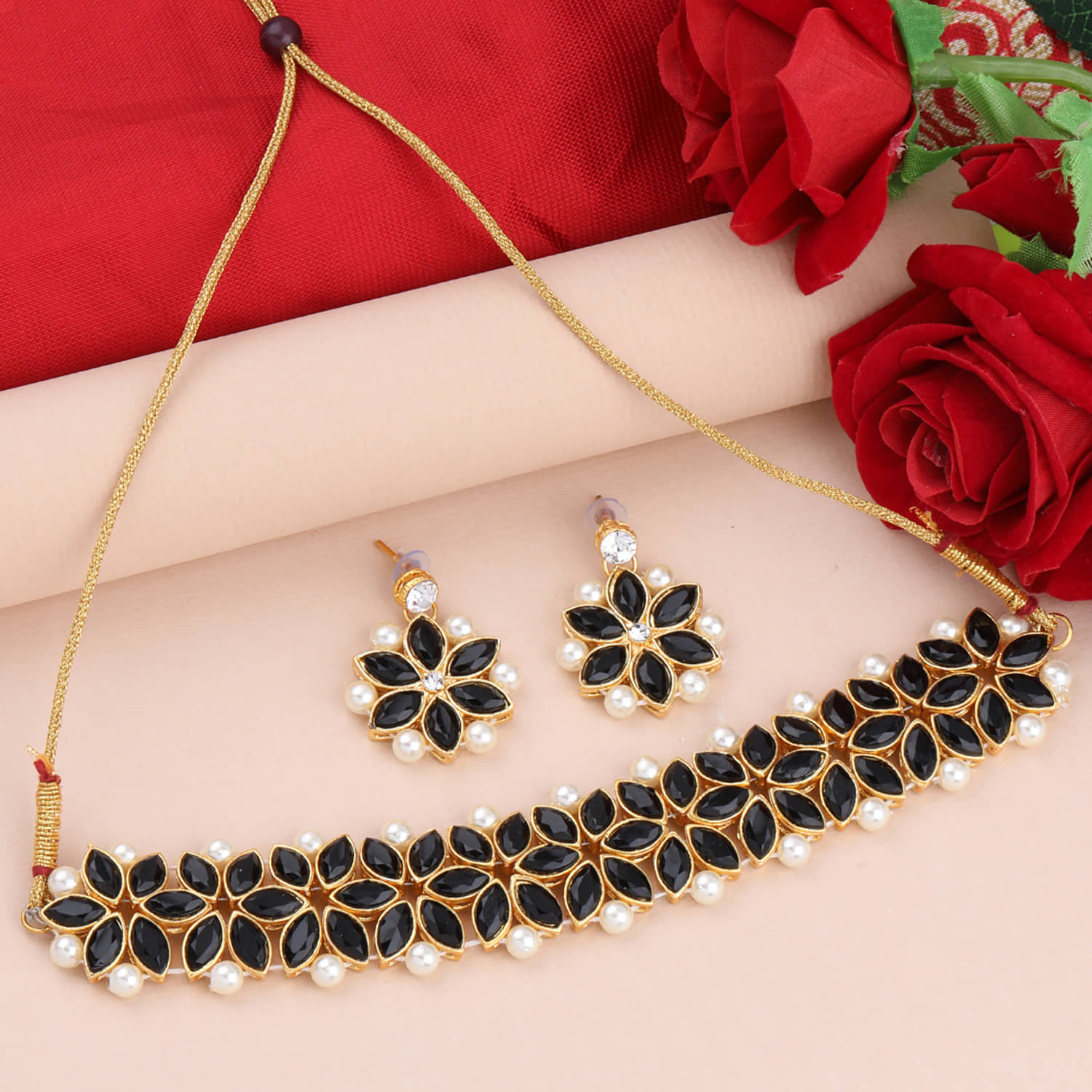 Silver Shine Alloy Black Contemporary/Fashion Necklaces Set Choker
