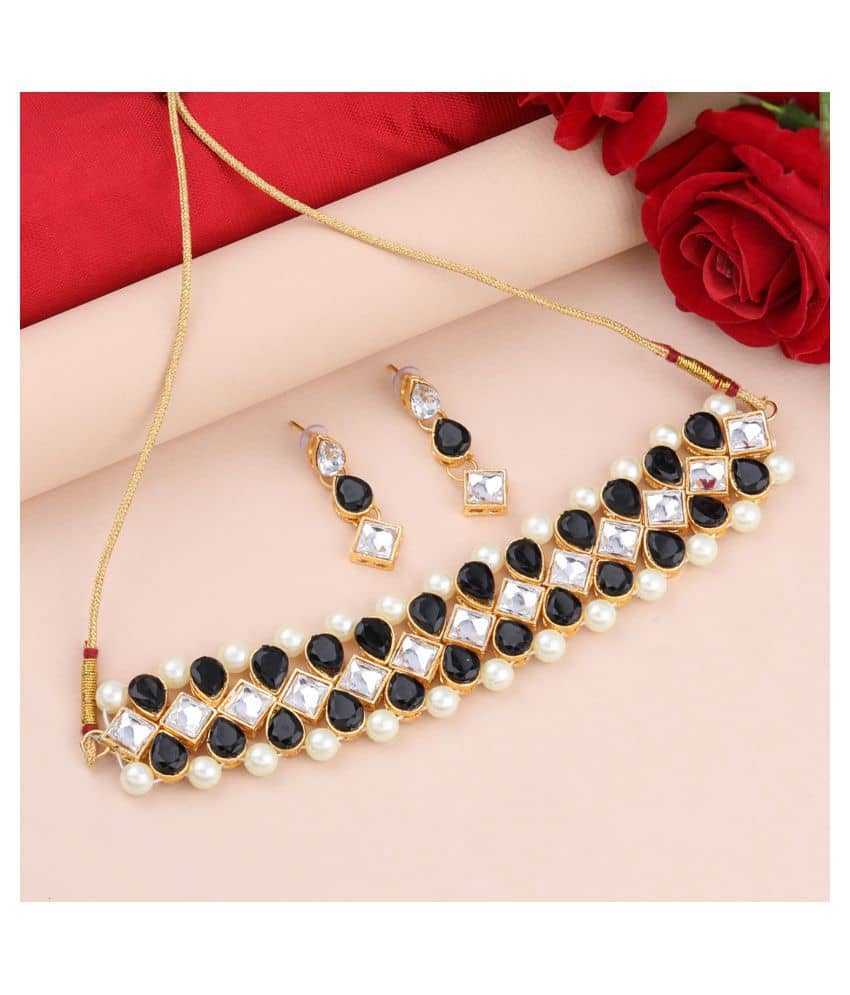Silver Shine Alloy Black Contemporary/Fashion Necklaces Set Choker