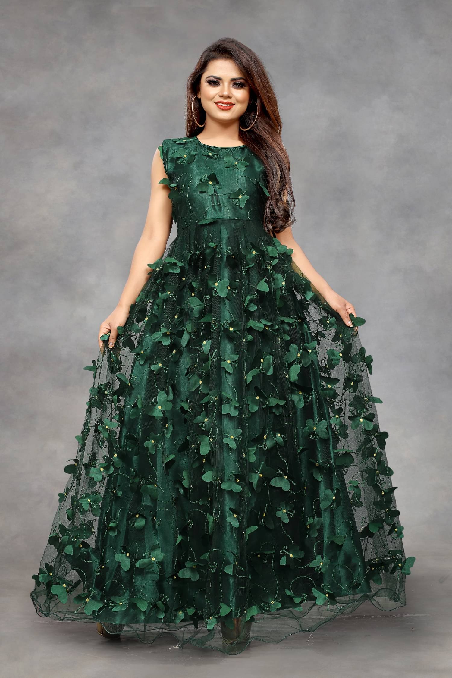     			Aika Green Net Ethnic Gown - Single