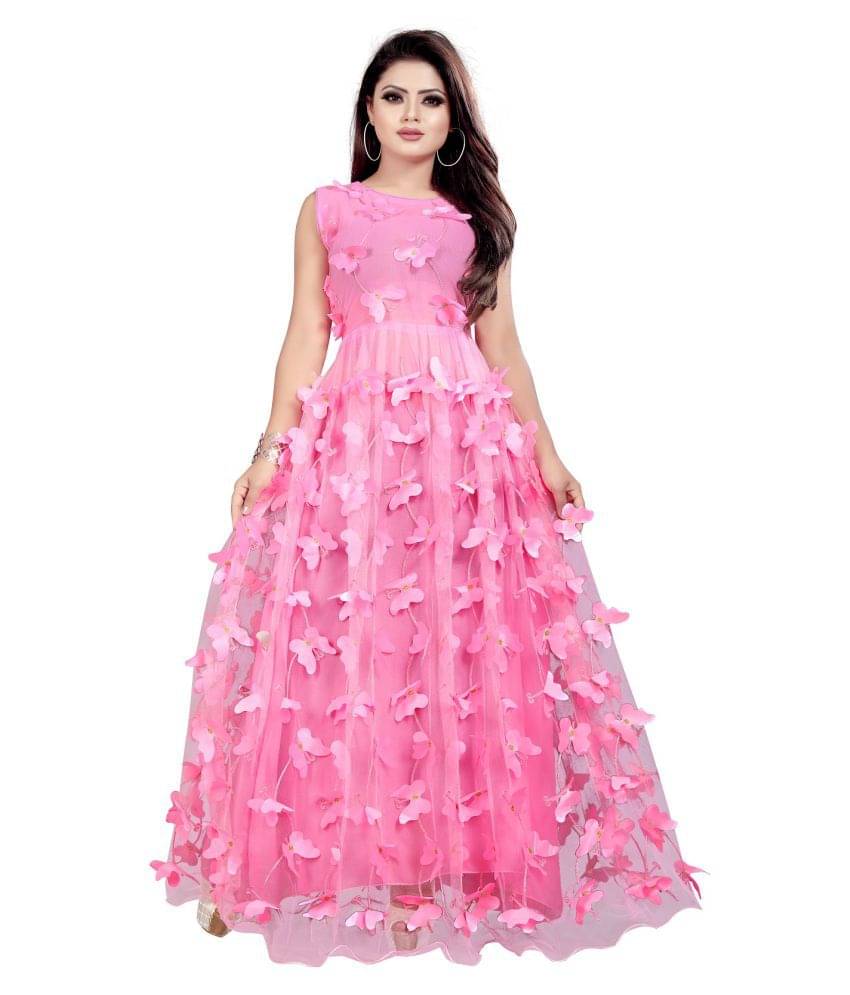 Aika Pink Net Ethnic Gown - Single Aika Pink Net Ethnic Gown - Single