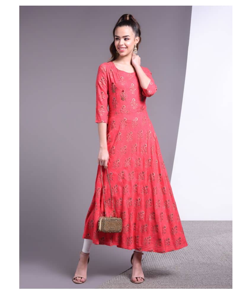 Doriya - Pink Rayon Women's Flared Kurti ( Pack of 1 ) - Kurtis, Tunics | Buy online on ZillyBuy