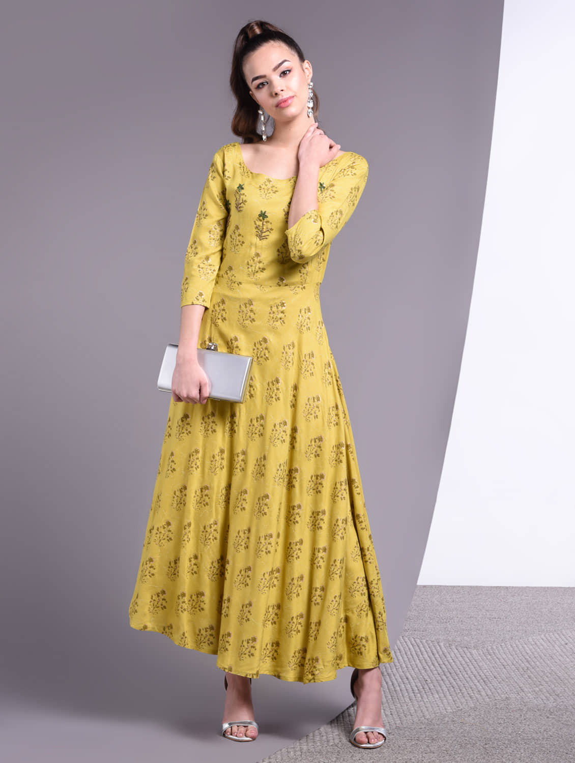 Doriya - Yellow Rayon Women's Flared Kurti - Kurtis, Tunics | Buy online on ZillyBuy