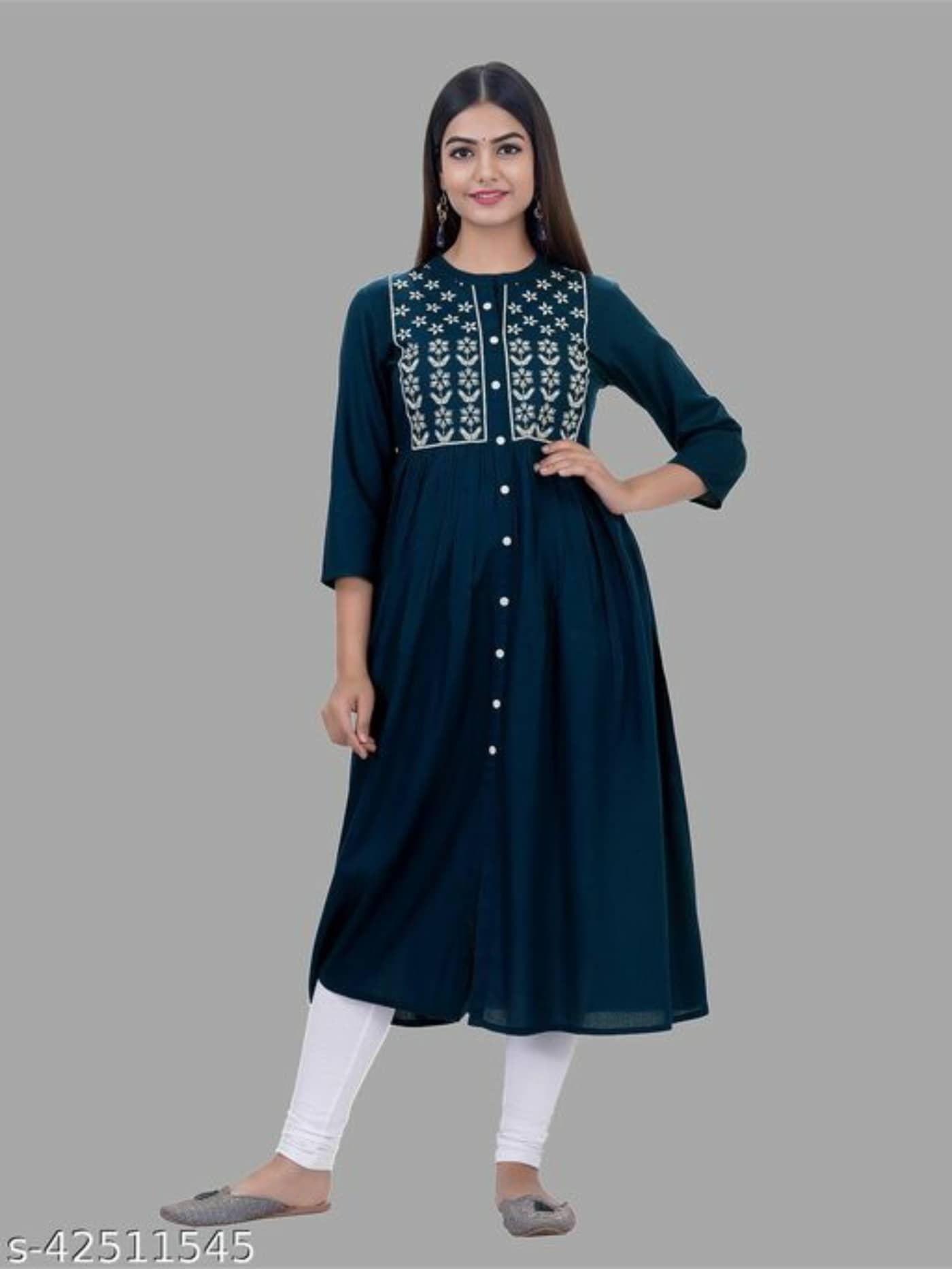 Estela - Blue Rayon Women's Flared Kurti ( Pack of 1 ) - Kurtis, Tunics | Buy online on ZillyBuy