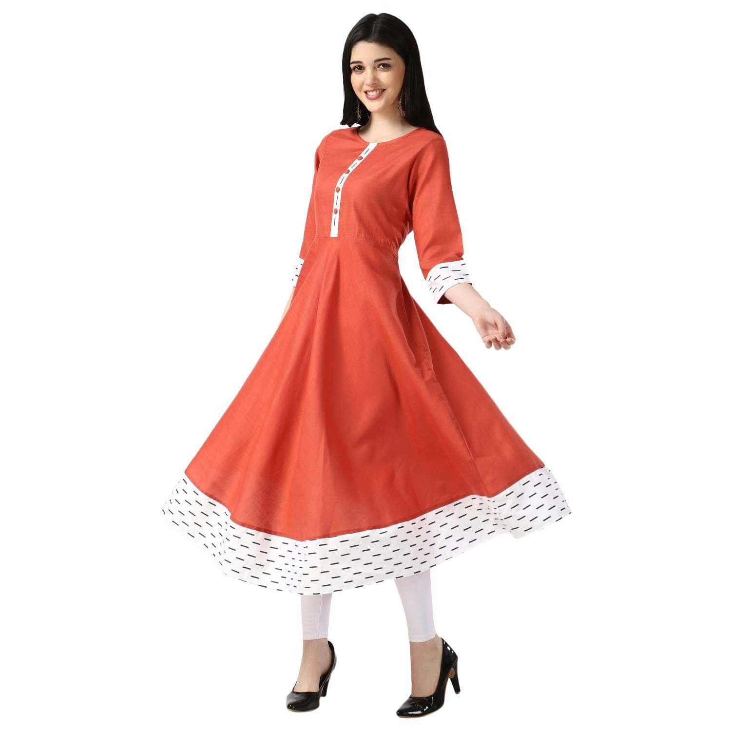 Estela - Orange Cotton Women's Flared Kurti ( Pack of 1 ) - Kurtis, Tunics | Buy online on ZillyBuy