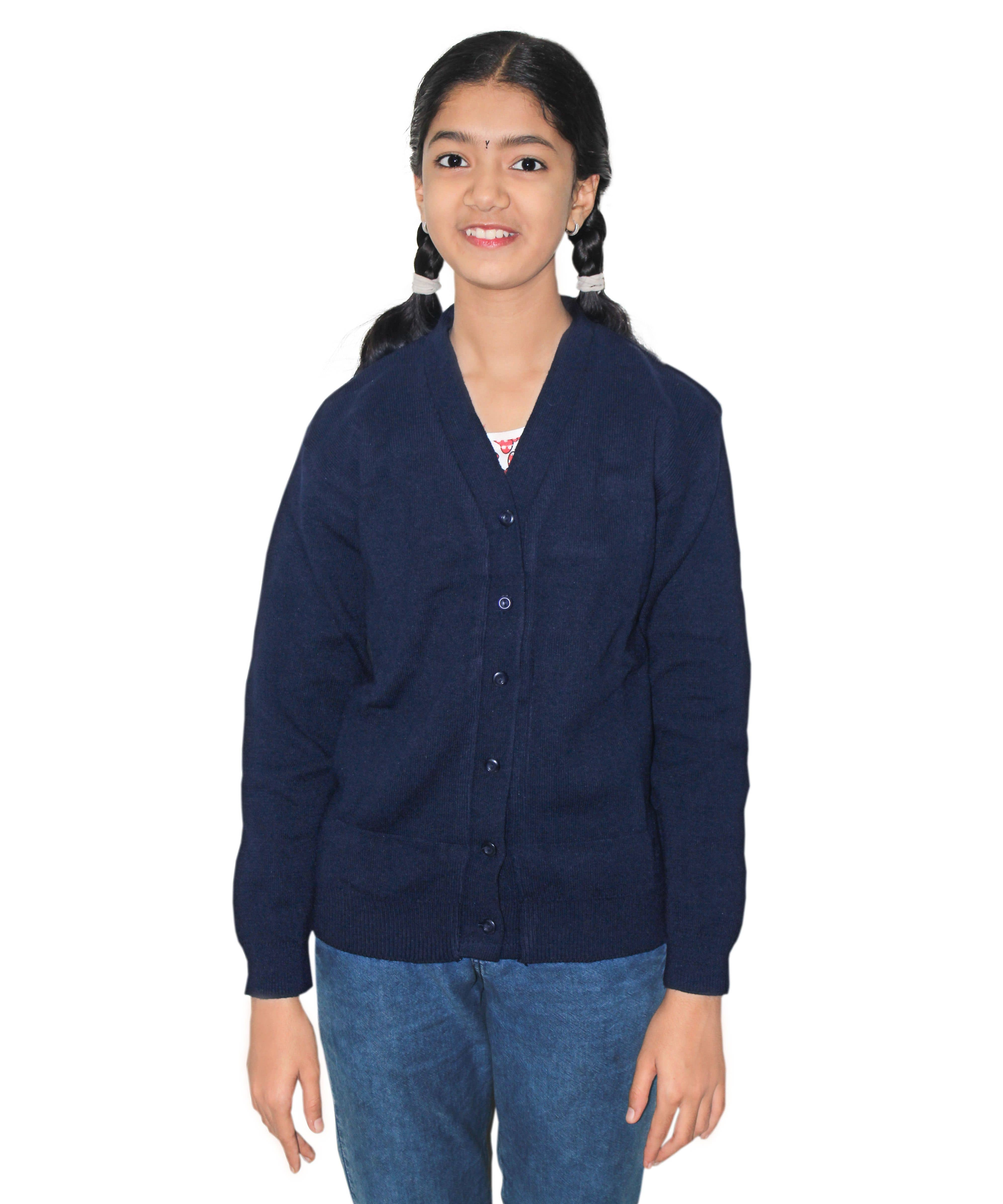 Goodluck Single Girls Wollen Cardigans ( Navy Blue )
