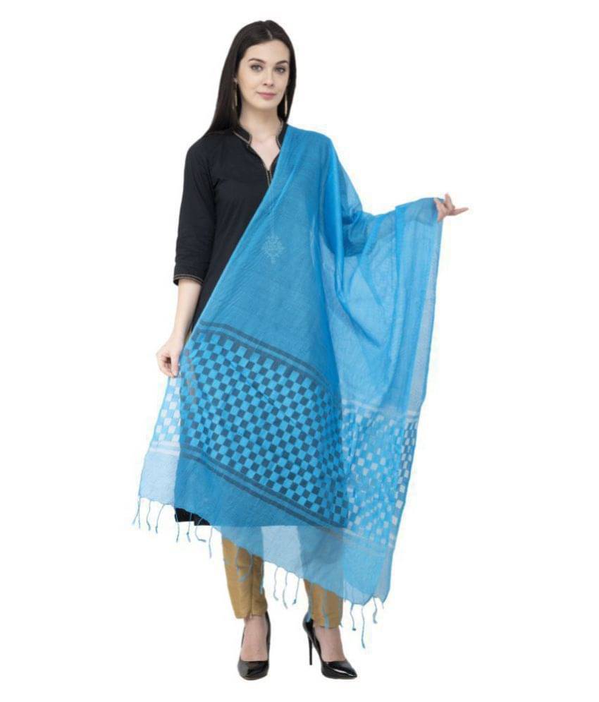 A R Silk Blue Cotton Hand Embroidered Dupatta - Single     			A R Silk Blue Cotton Hand Embroidered Dupatta - Single