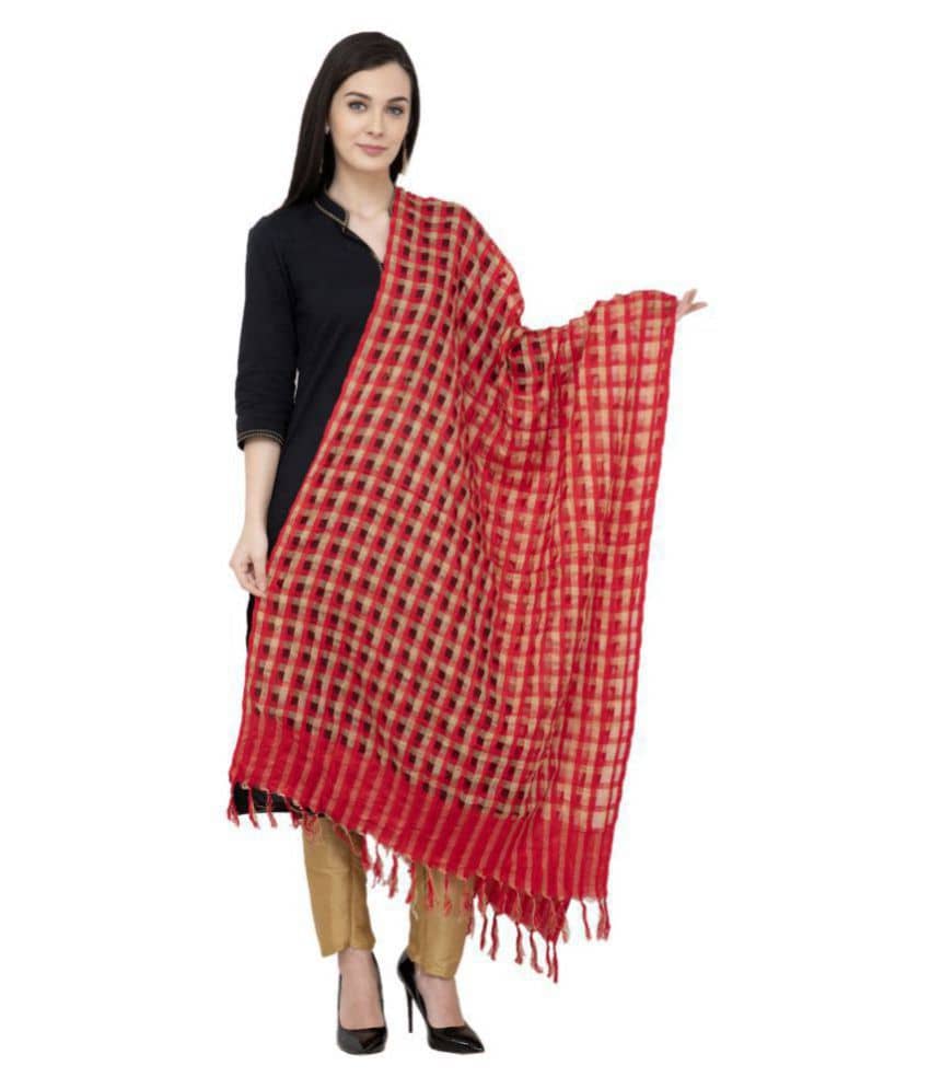 A R Silk Red Cotton Hand Painted Dupatta - Single - Dupattas & Shawls | Buy online on ZillyBuy