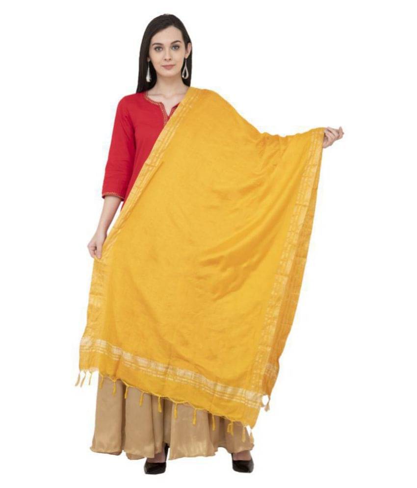 A R Silk Yellow Cotton Hand Painted Dupatta - Single A R Silk Yellow Cotton Hand Painted Dupatta - Single