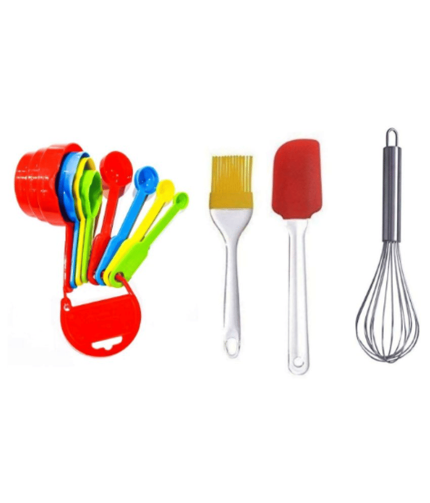     			Blooms Mall 8 Pcs (Multi Color ) Measuring Cups and Spoons Set, Silicone  Spatula and Brush Set+ whisk