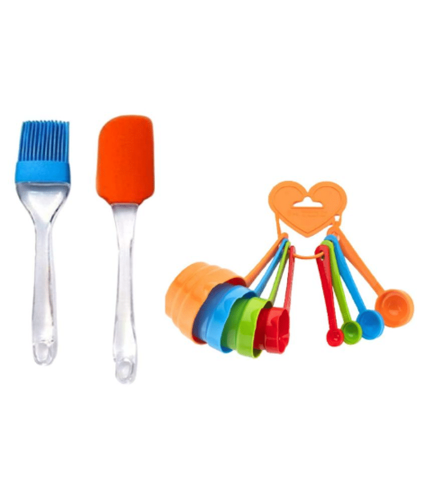     			Blooms Mall 8 Pcs Multicolor  Measuring Cups and Spoons Set, Silicone  Spatula and Brush Set