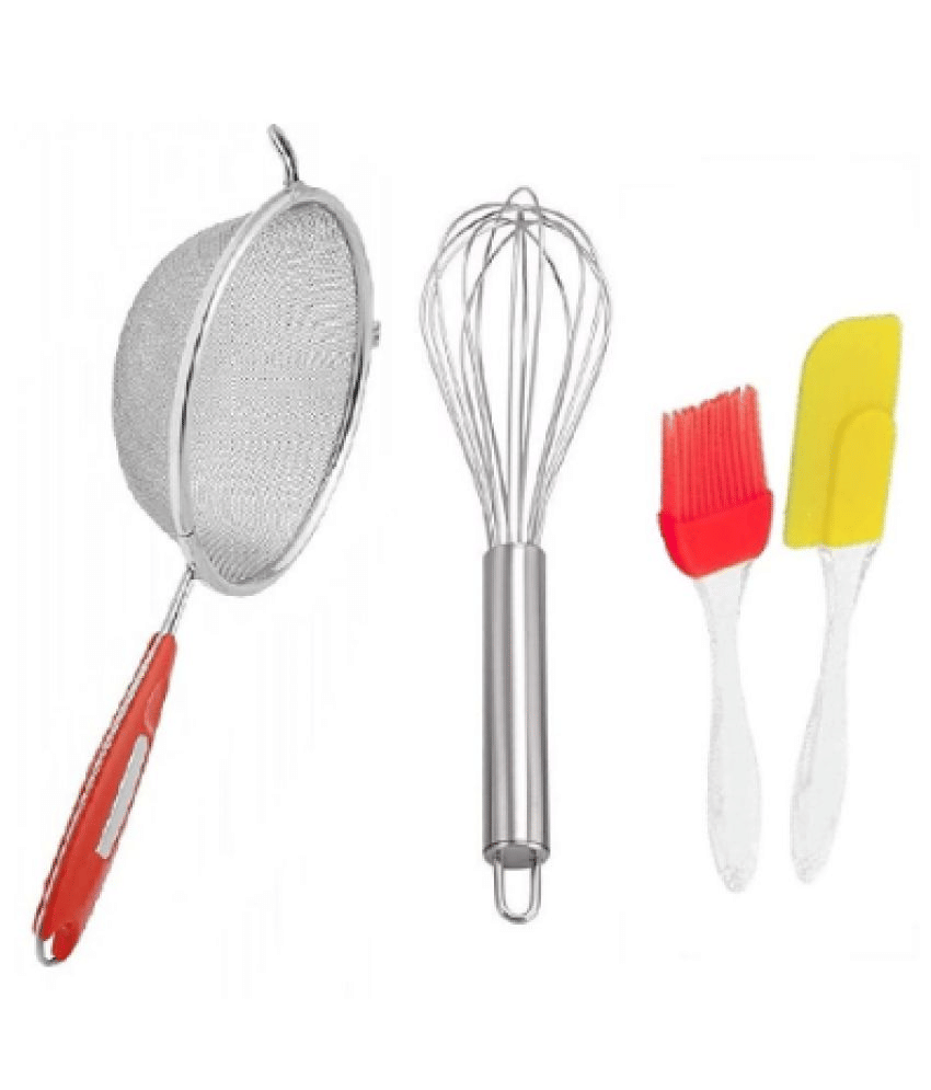     			Blooms Mall Tea  Strainer ( Chalni), Egg Beater and Silicone Mini Spatula and Oil Brush Set (Pack of 3)