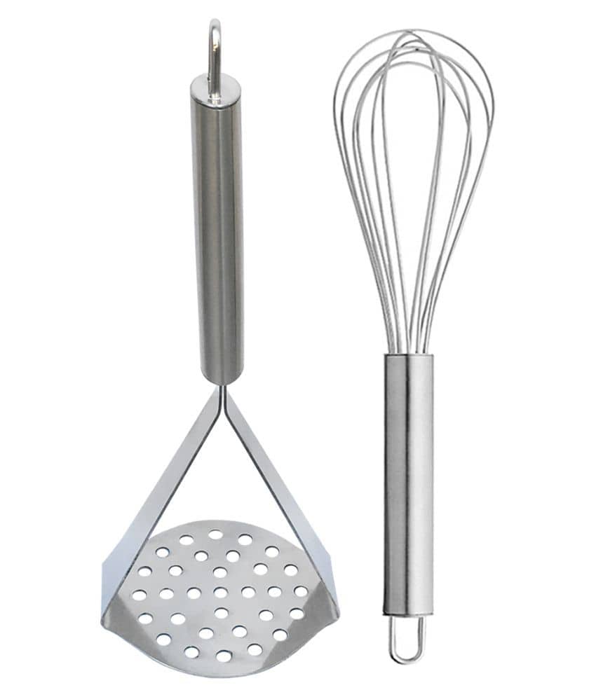 JISUN Stainless Steel Egg Whisk/Egg Beater And Potato Masher/Pav Bhaji Masher/Vegetable Masher Silver Kitchen Tool Set  (Silver)