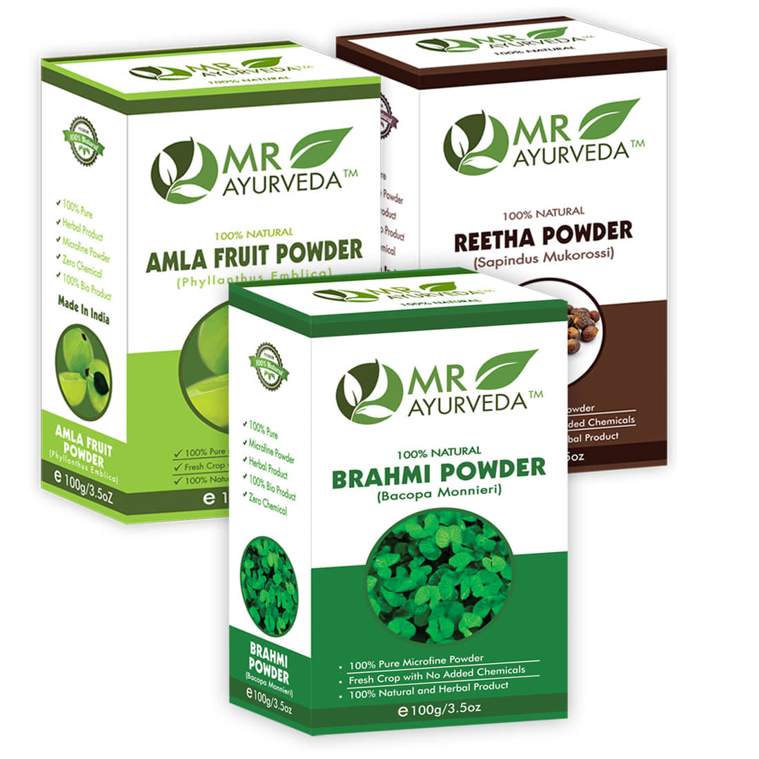 MR Ayurveda 100% Herbal Brahmi, Amla & Reetha Powder Hair Scalp Treatment 300 g Pack of 3