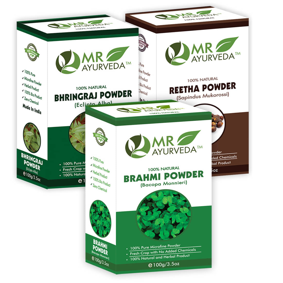 MR Ayurveda 100% Herbal Brahmi, Bhringraj & Reetha Powder Hair Scalp Treatment 300 g Pack of 3 MR Ayurveda 100% Herbal Brahmi, Bhringraj & Reetha Powder Hair Scalp Treatment 300 g Pack of 3