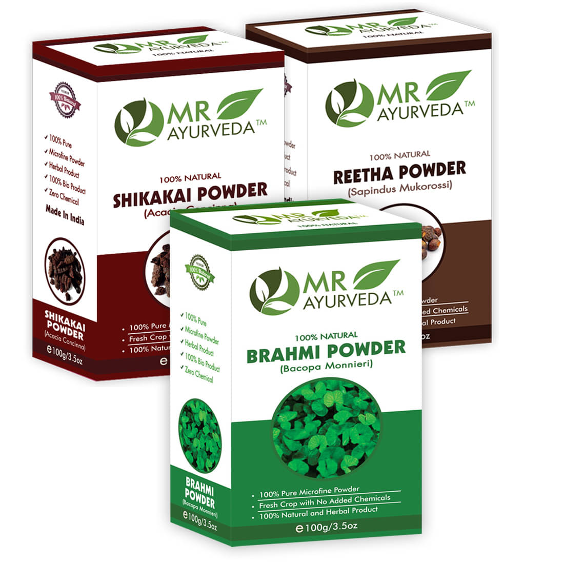     			MR Ayurveda 100% Herbal Brahmi, Shikakai & Reetha Powder Hair Scalp Treatment 300 g Pack of 3