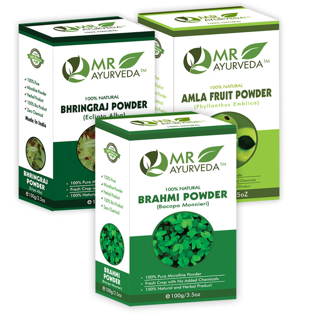     			MR Ayurveda 100% Herbal Brahmi  , Bhringraj & Amla Powder Hair Scalp Treatment 300 g Pack of 3