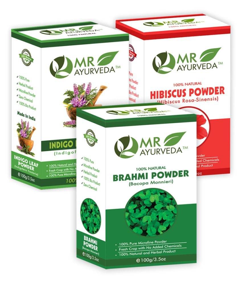    			MR Ayurveda 100% Organic Brahmi, Indigo & Hibiscus Powder Hair Scalp Treatment 300 g Pack of 3