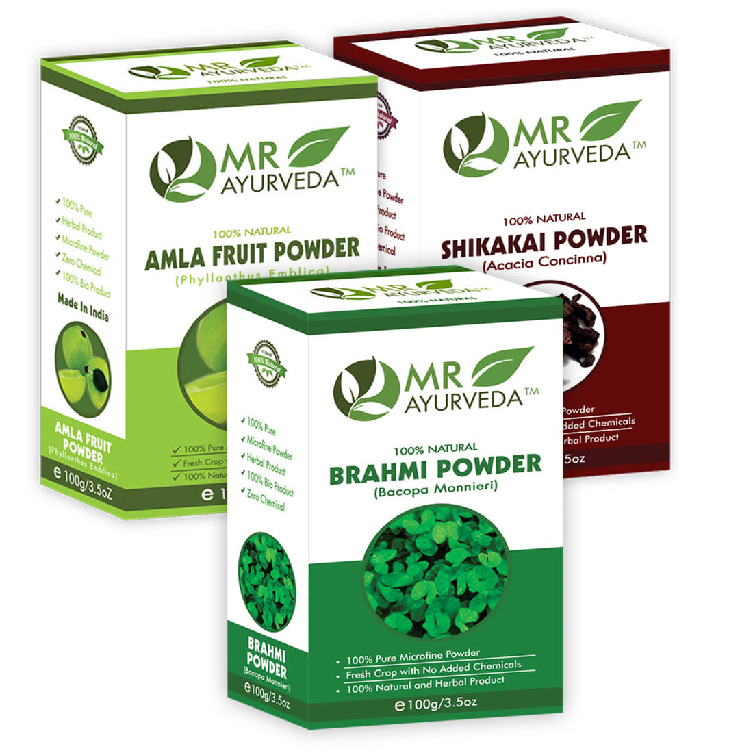 MR Ayurveda 100% Organic Brahmi Powder, Amla Powder & Shikakai Powder Hair Scalp Treatment 300 g Pack of 3 MR Ayurveda 100% Organic Brahmi Powder, Amla Powder & Shikakai Powder Hair Scalp Treatment 300 g Pack of 3