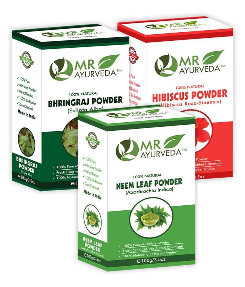     			MR Ayurveda 100% Organic Neem, Bhringraj & Hibiscus Powder Hair Scalp Treatment 300 g Pack of 3