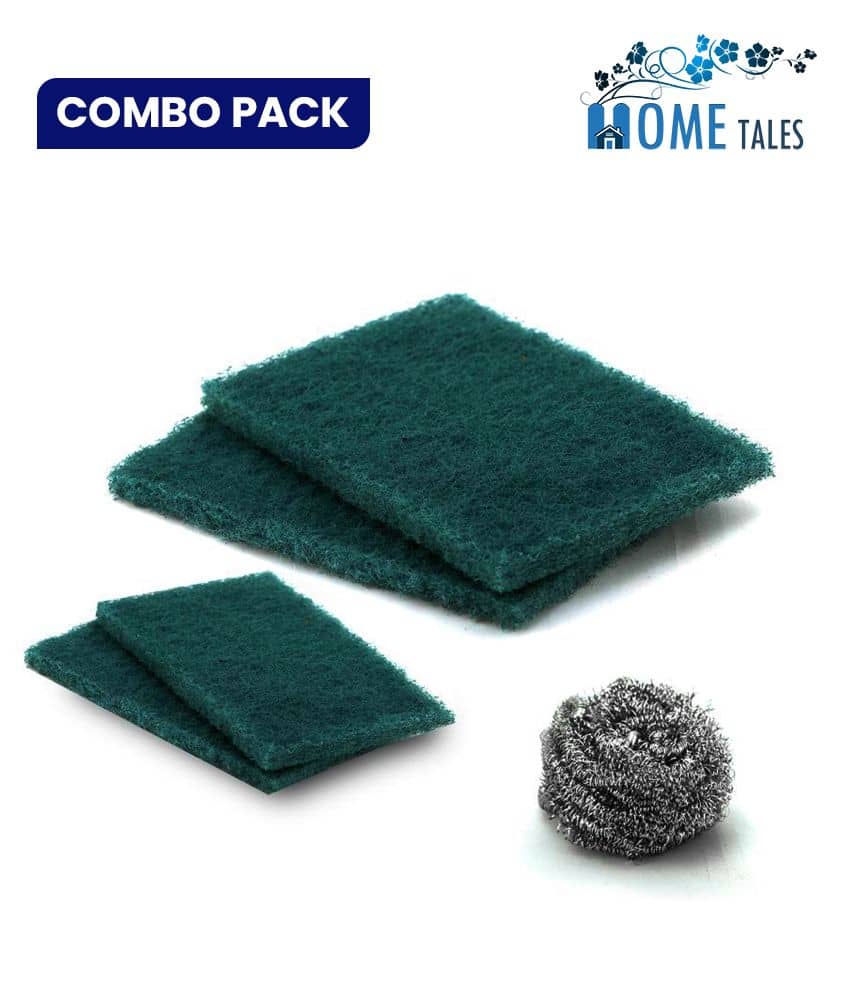 Kitchen Cleaning Combo (Big Scrub Pad (2 U), Small Scrub Pad (2 U) + Steel Scrub (1 U), Total 5 Units) - Body Care - Loofah and Other Tools | Buy online on ZillyBuy