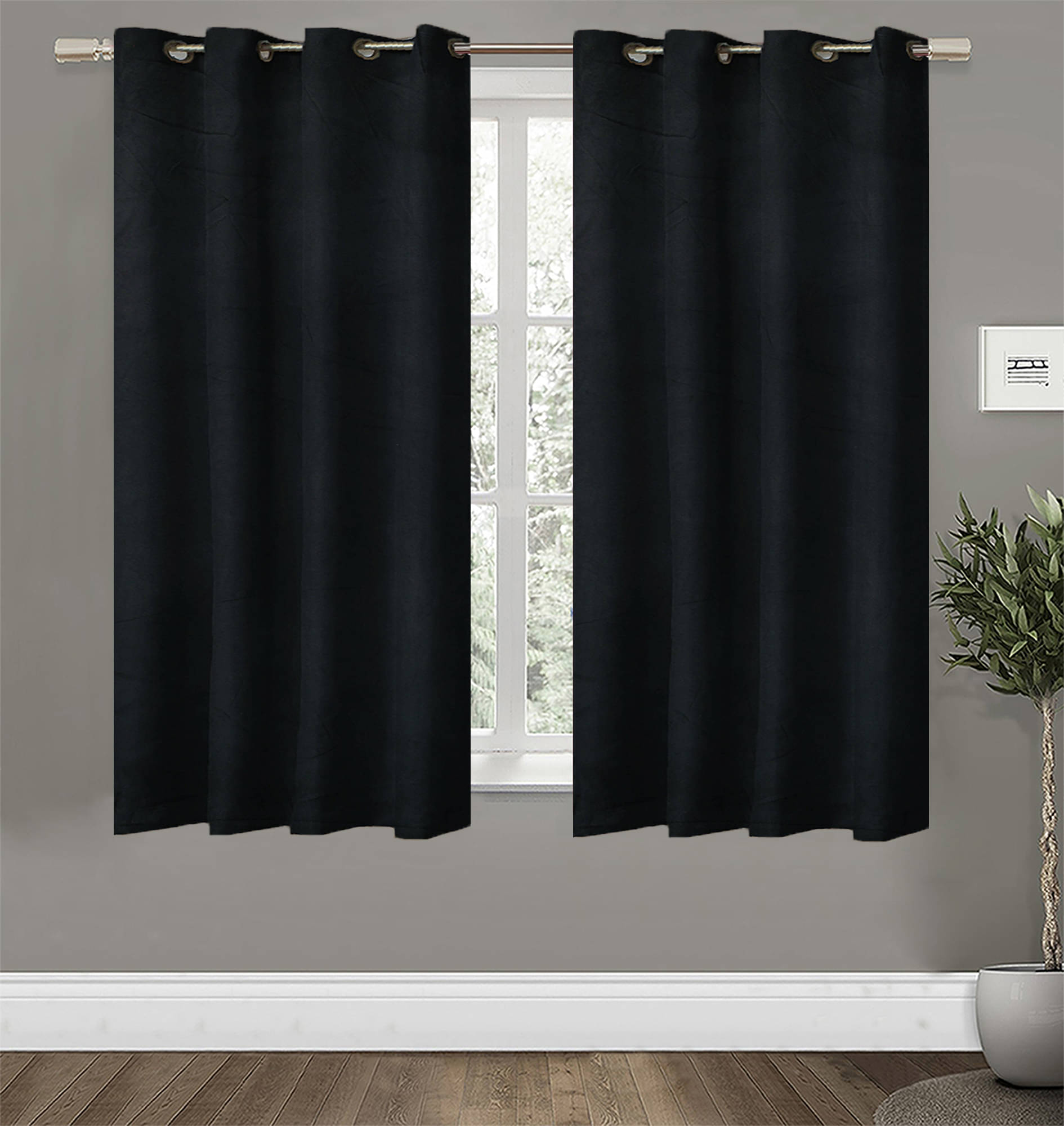 Home Candy Set of 2 Window Blackout Room Darkening Eyelet Polyester Black Curtains ( 152 x 114 cm ) Home Candy Set of 2 Window Blackout Room Darkening Eyelet Polyester Black Curtains ( 152 x 114 cm )