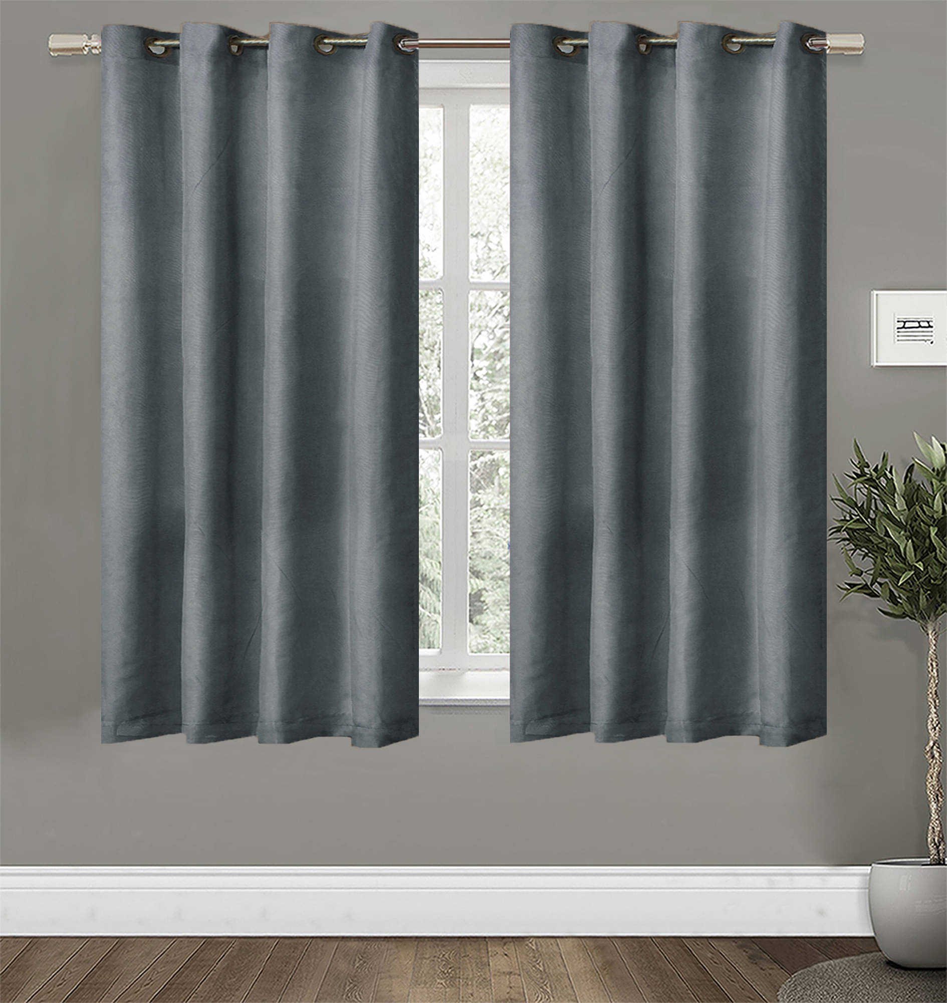     			Home Candy Set of 2 Window Blackout Room Darkening Eyelet Polyester Grey Curtains ( 152 x 114 cm )
