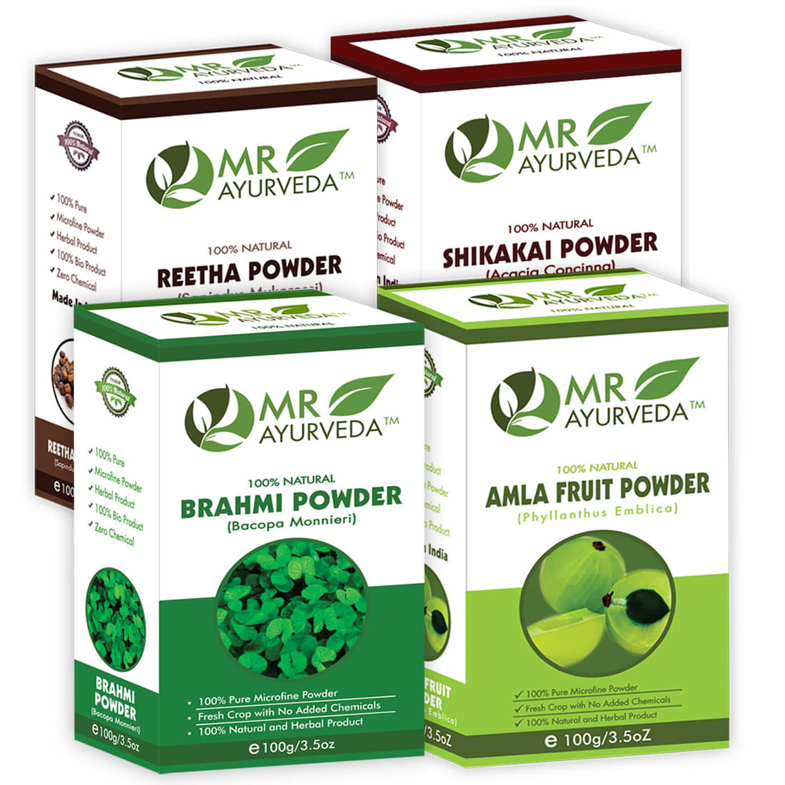     			MR Ayurveda 100% Herbal Brahmi, Amla, Reetha & Shikakai Powder Hair Scalp Treatment 400 g Pack of 4