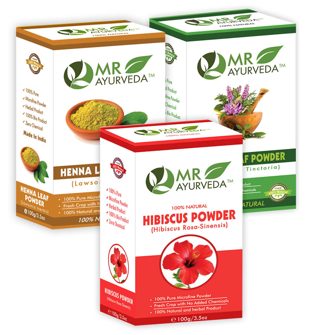     			MR Ayurveda 100% Herbal Hibiscus, Henna and Indigo Powder Hair Scalp Treatment 300 g Pack of 3