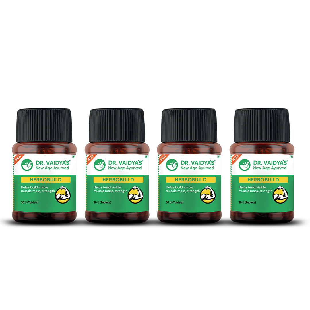 Dr. Vaidya'S Herbobuild Capsules | Ayurvedic Muscle & Mass Gainer (30 Capsules Each) Pack of 4