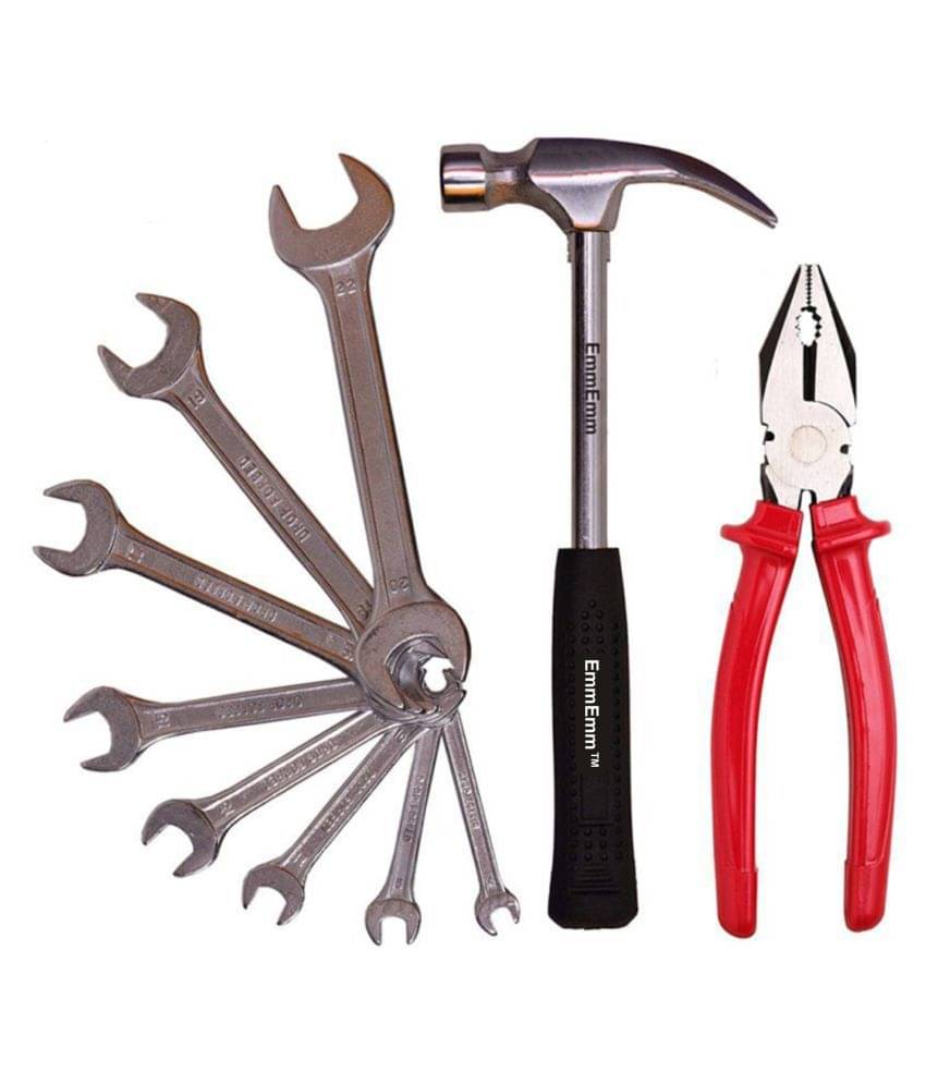 EmmEmm Premium Combo of Claw Hammer, Combination Plier & 8 Pcs Open Ended Spanner Set EmmEmm Premium Combo of Claw Hammer, Combination Plier & 8 Pcs Open Ended Spanner Set