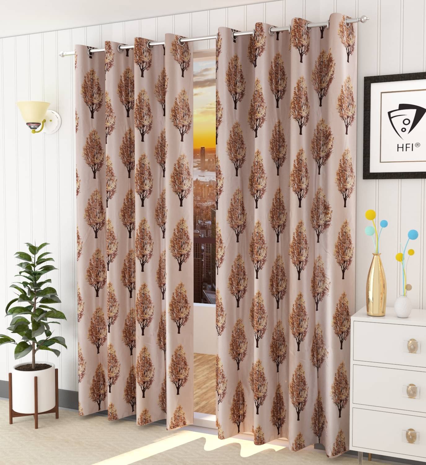 Homefab India Floral Semi-Transparent Eyelet Door Curtain 7ft (Pack of 2) - Brown Homefab India Floral Semi-Transparent Eyelet Door Curtain 7ft (Pack of 2) - Brown