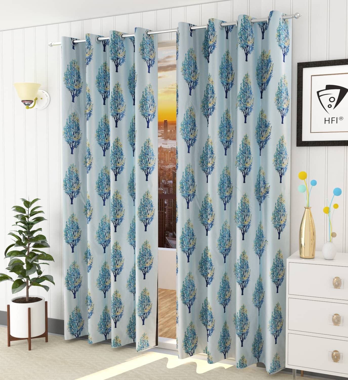 Homefab India Floral Semi-Transparent Eyelet Window Curtain 5ft (Pack of 2) - Blue Homefab India Floral Semi-Transparent Eyelet Window Curtain 5ft (Pack of 2) - Blue