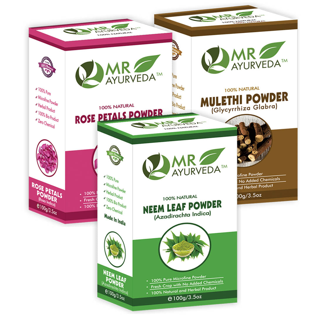     			MR Ayurveda Natural Mulethi, Rose Petals & Neem Powder Face Pack Masks 300 gm Pack of 3