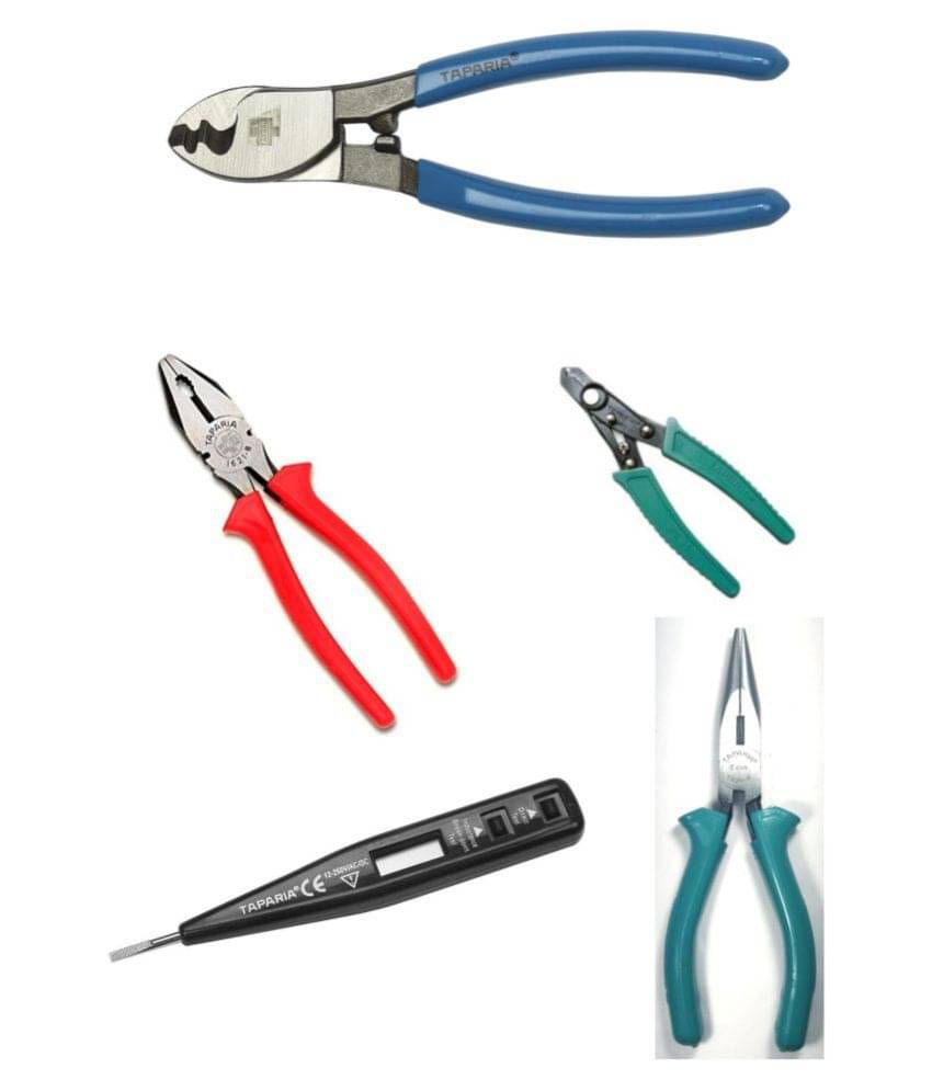     			Taparia Set of 5 Hand Tool Combo (Cable Cutter 240mm (CCS 10)/Combination Plier 210mm (1621)/Wire Stripper & Cutter 150mm(WS 06)/Digital Tester (MDT 81)/Long Nose Plier (1420) )