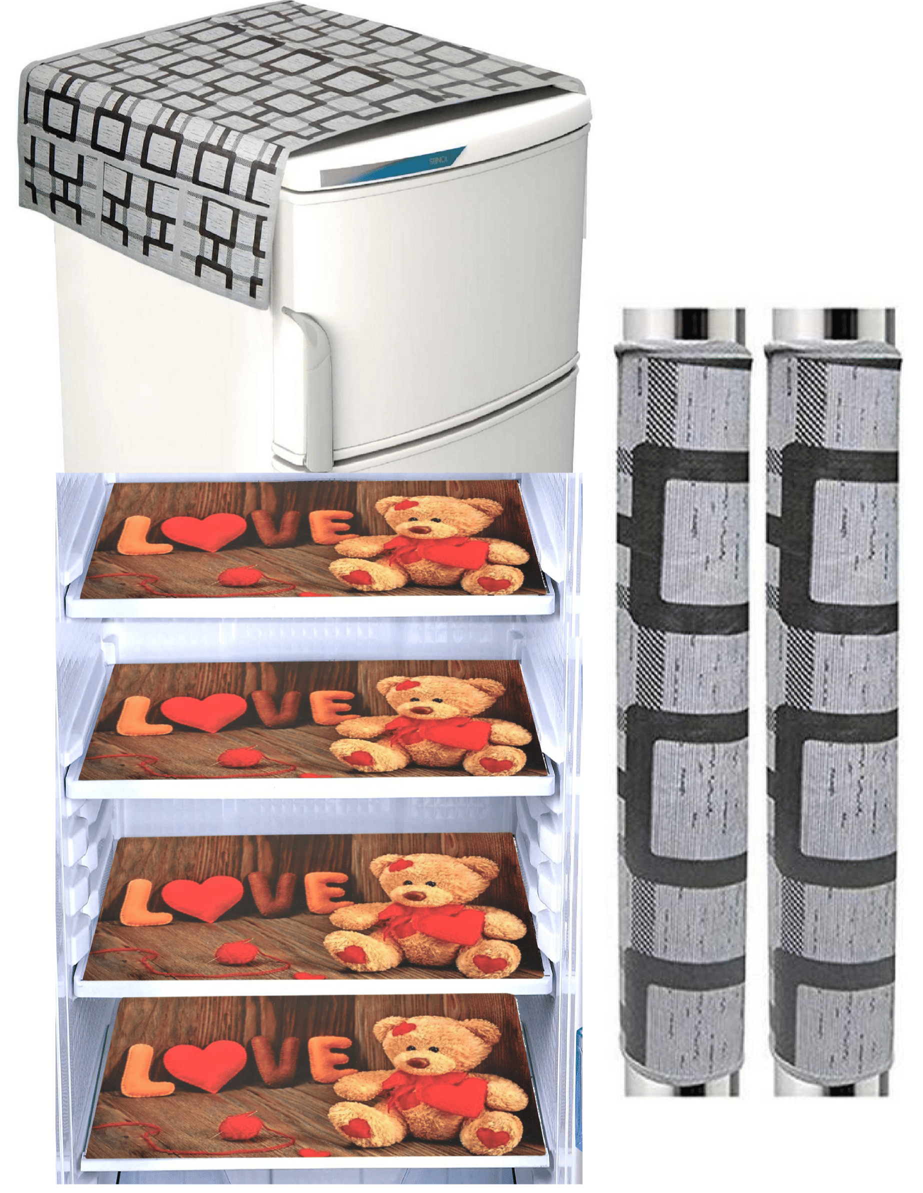     			Exopick Set of 7 Polyester Gray Fridge Top Cover