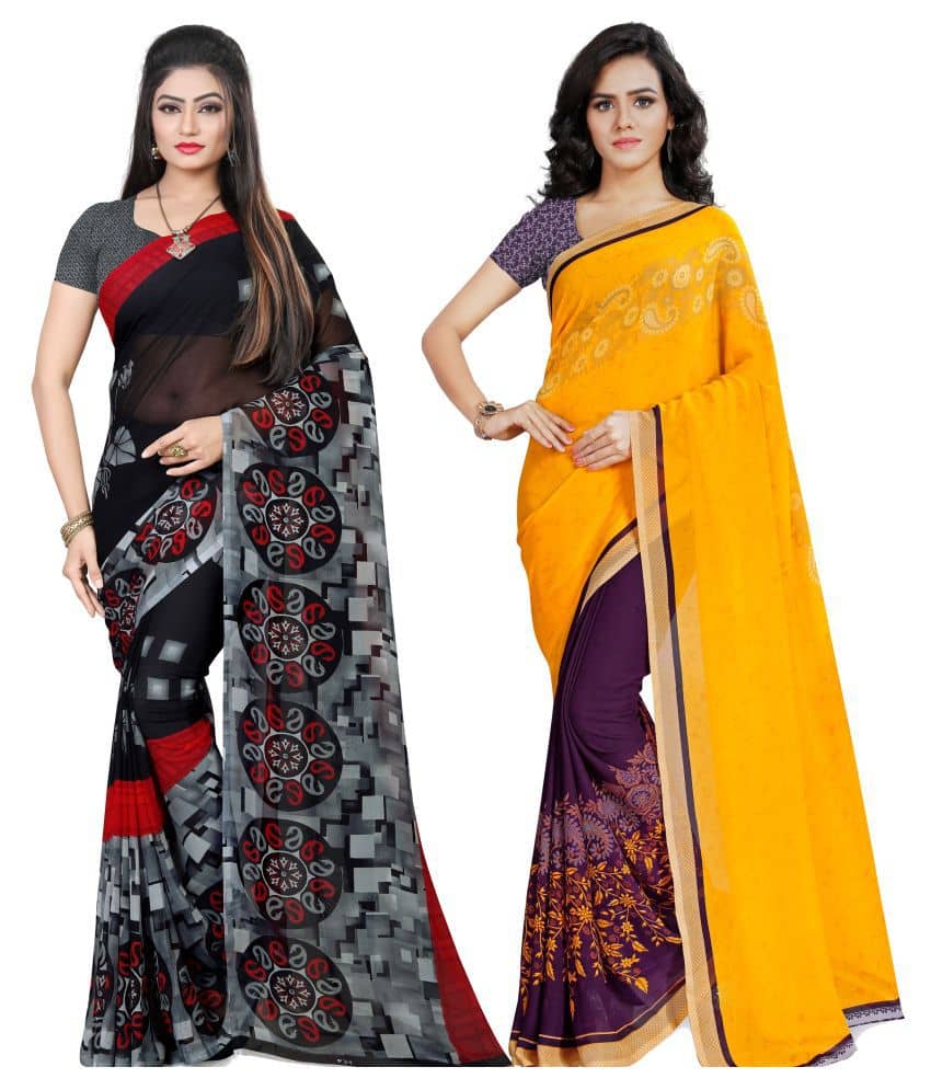 ANAND SAREES Georgette Saree With Unstitched Blouse Piece ( Yellow ) - Sarees | Buy online on ZillyBuy